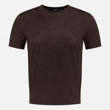 Dark brown Theory Regal Basic T-shirt in lightweight merino wool with a short-sleeved crew-neck design.