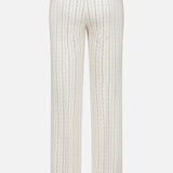 Back view of THEORY Slim Full Length Trouser Pant in white with vertical black pinstripes, straight legs, belt loops, and two back welt pockets.