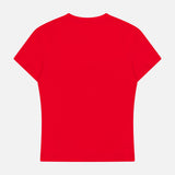 The THEORY Tiny Cotton T-shirt is displayed laid flat on a white background, showcasing its fitted silhouette and short sleeves from the back.