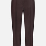The THEORY Treeca Pull-On Pant is a tailored, chocolate brown cropped pant featuring a slim fit and flat front, perfect for sophisticated office attire, displayed against a white background.