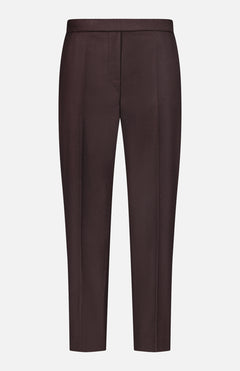 The THEORY Treeca Pull-On Pant is a tailored, chocolate brown cropped pant featuring a slim fit and flat front, perfect for sophisticated office attire, displayed against a white background.