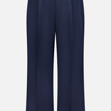 THEORY Wide Cropped Pull-On Pant in dark navy, featuring a lightweight fabric with subtle sheen, elastic waistband, and wide-leg cropped design. Shown from the back against a plain white background.