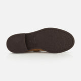 The image displays the bottom view of the THOM BROWNE Padded Boat Suede Loafer’s brown textured sole against a plain white background.