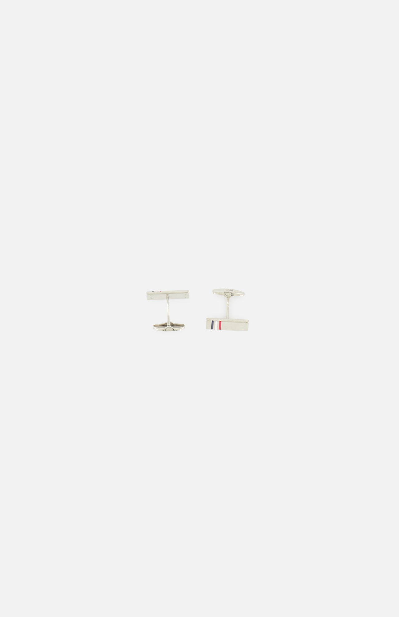 THOM BROWNE RWB Enamel Cufflinks feature classic red, white, and blue striped accents on sterling silver, capturing timeless Americana style. Shown on a plain white background.