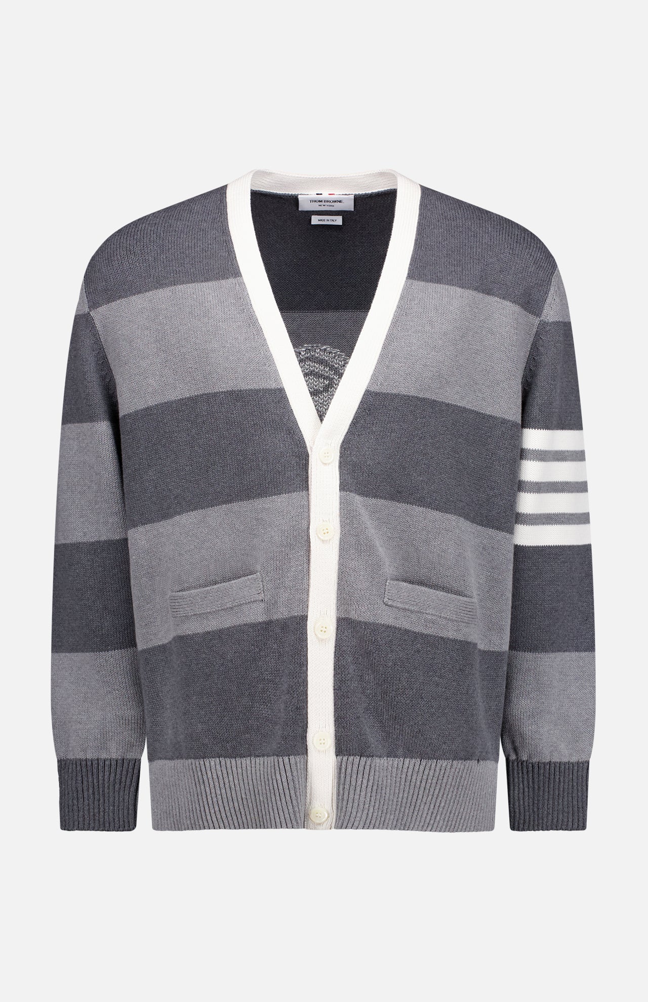 Rose Icon Intarsia Rugby Stripe V Neck Cardigan