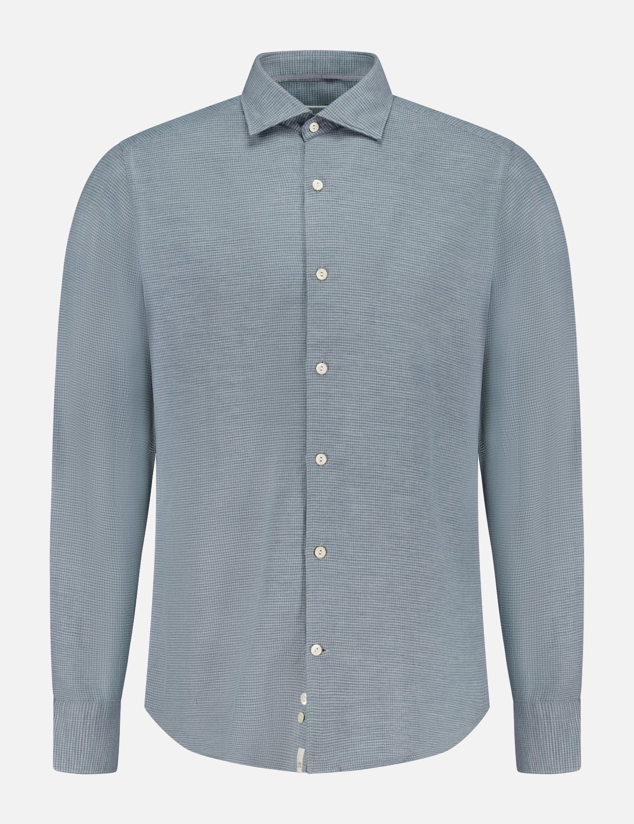 Light blue Houndstooth Cotton Cashmere Shirt by TINTORIA MATTEI, featuring long sleeves, a classic collar, and white buttons, displayed on a plain white background.