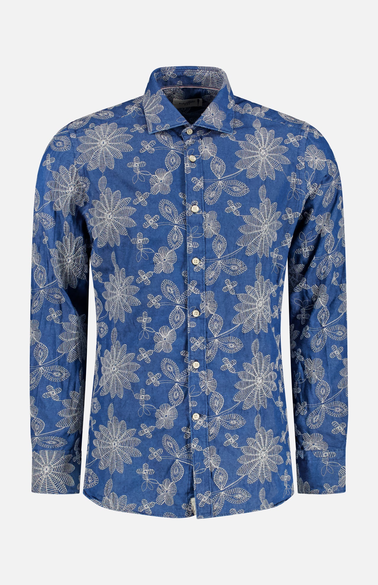 Long Sleeve Floral Stitch Denim Shirt (14639776399723)