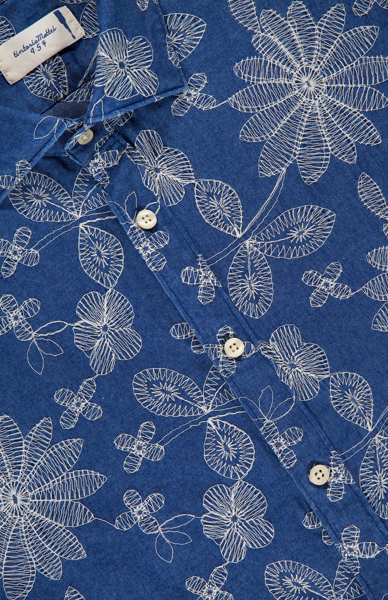 Long Sleeve Floral Stitch Denim Shirt (14639776399723)