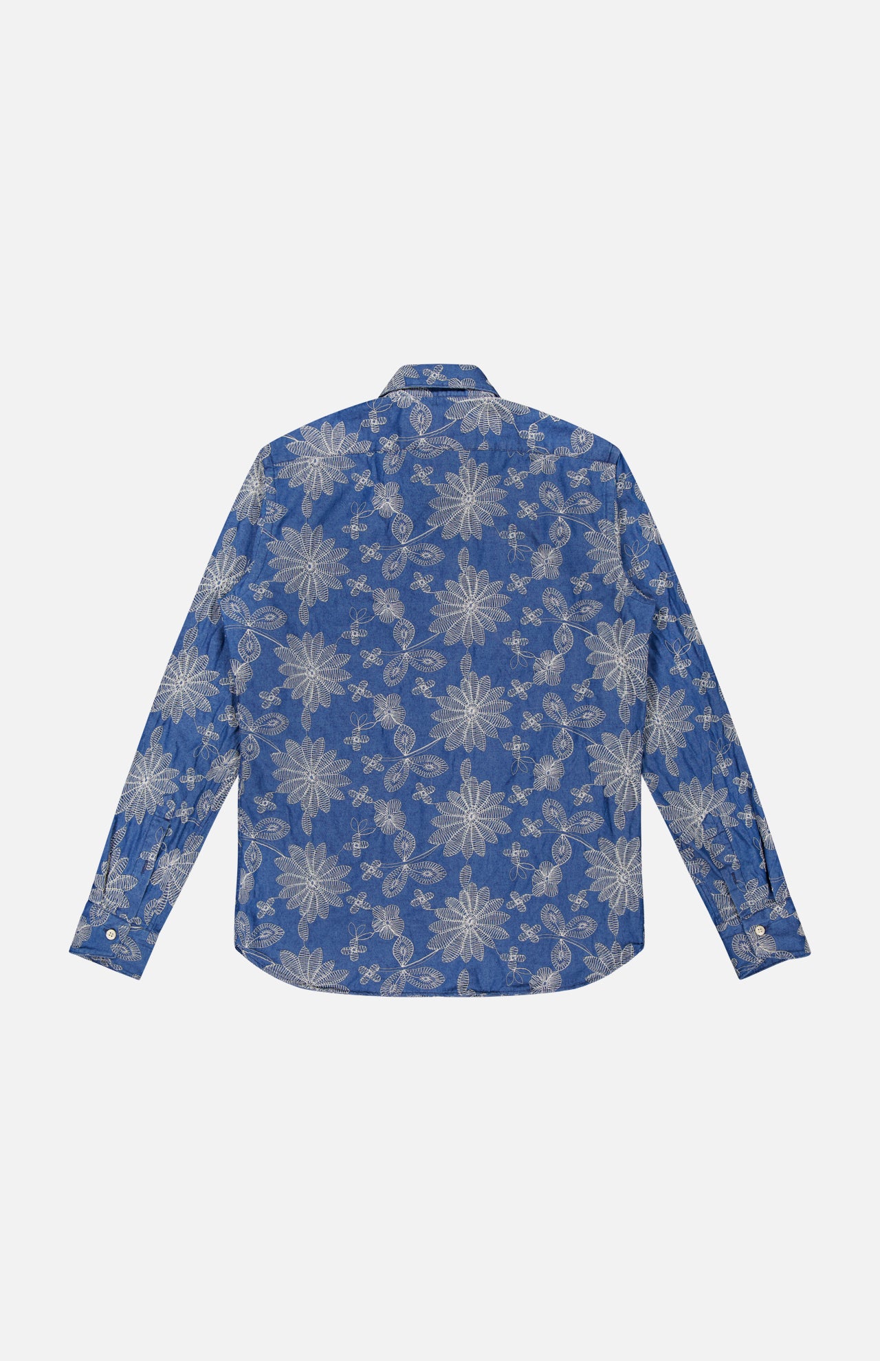 Long Sleeve Floral Stitch Denim Shirt (14639776399723)
