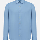 A TINTORIA MATTEI Cotton Long Sleeve Dress Shirt in light blue, featuring a classic collar, is displayed against a plain white background.