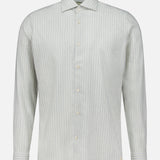 Tintoria Mattei Cotton Striped Shirt featuring a long-sleeved button-down design in pure cotton with a light blue and white vertical stripe pattern.