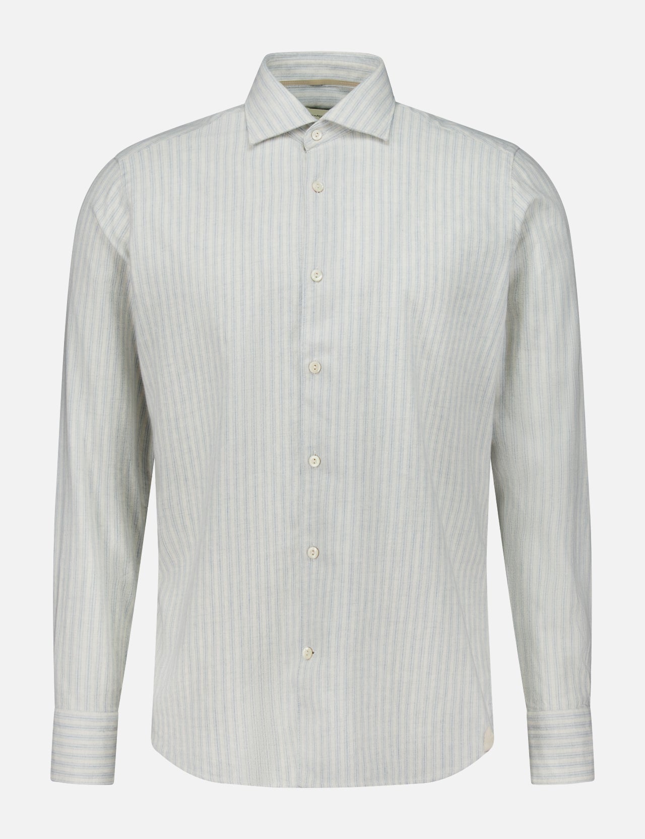 Tintoria Mattei Cotton Striped Shirt featuring a long-sleeved button-down design in pure cotton with a light blue and white vertical stripe pattern.