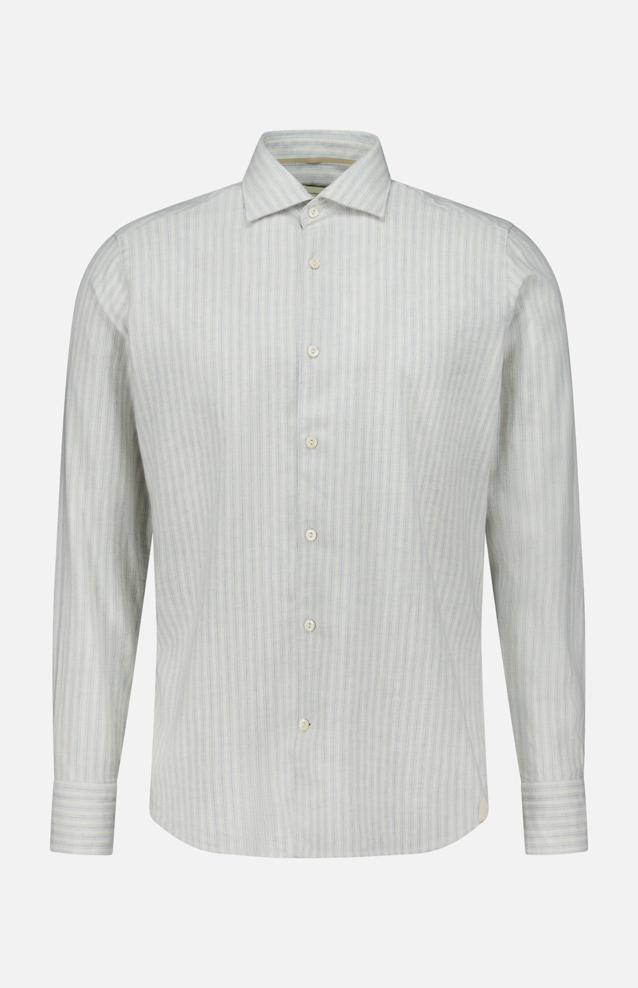 Tintoria Mattei Cotton Striped Shirt featuring a long-sleeved button-down design in pure cotton with a light blue and white vertical stripe pattern.