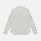 Back view of a Tintoria Mattei Cotton Striped Shirt featuring long sleeves and vertical light blue stripes in pure cotton.