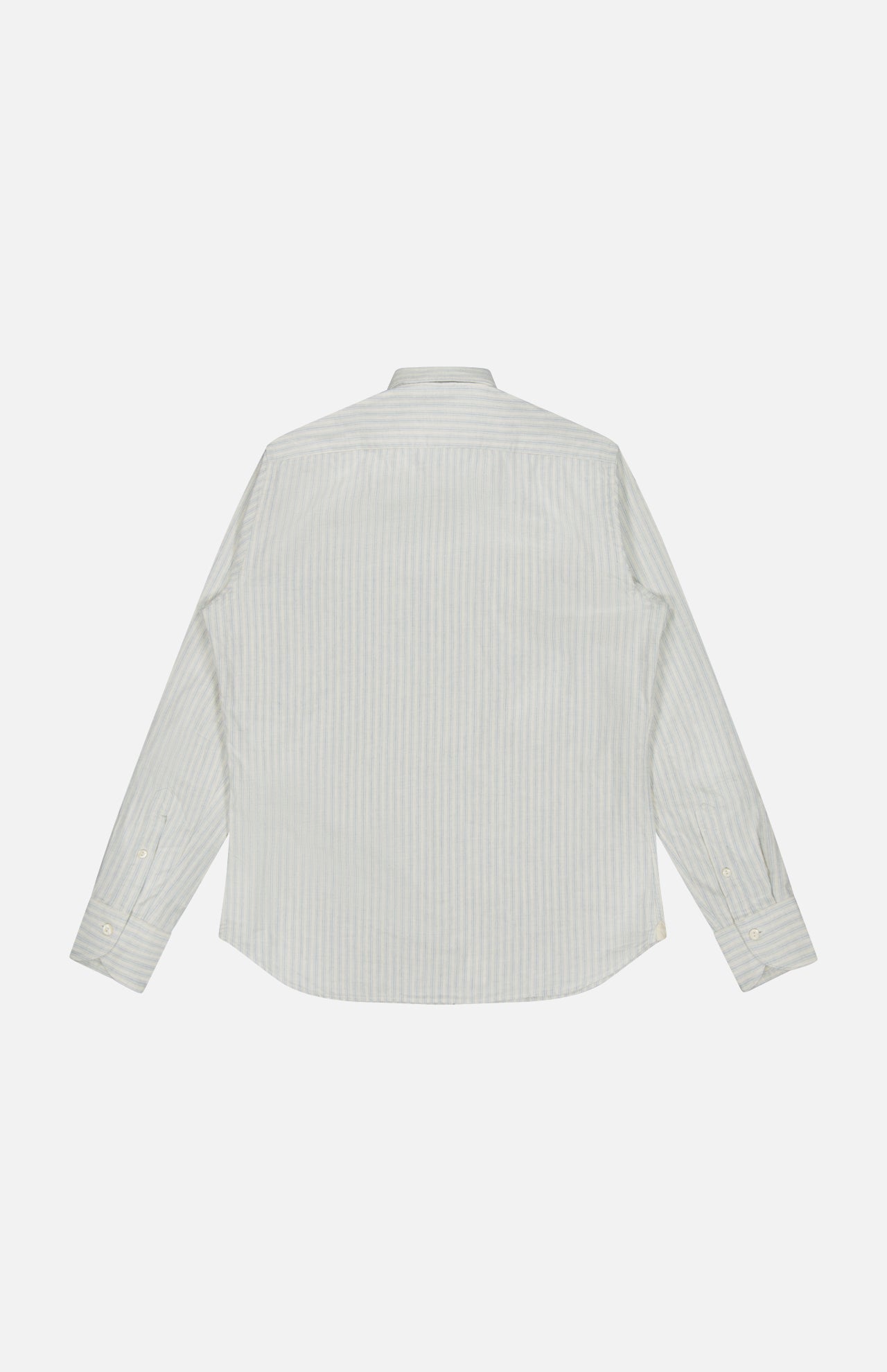 Back view of a Tintoria Mattei Cotton Striped Shirt featuring long sleeves and vertical light blue stripes in pure cotton.