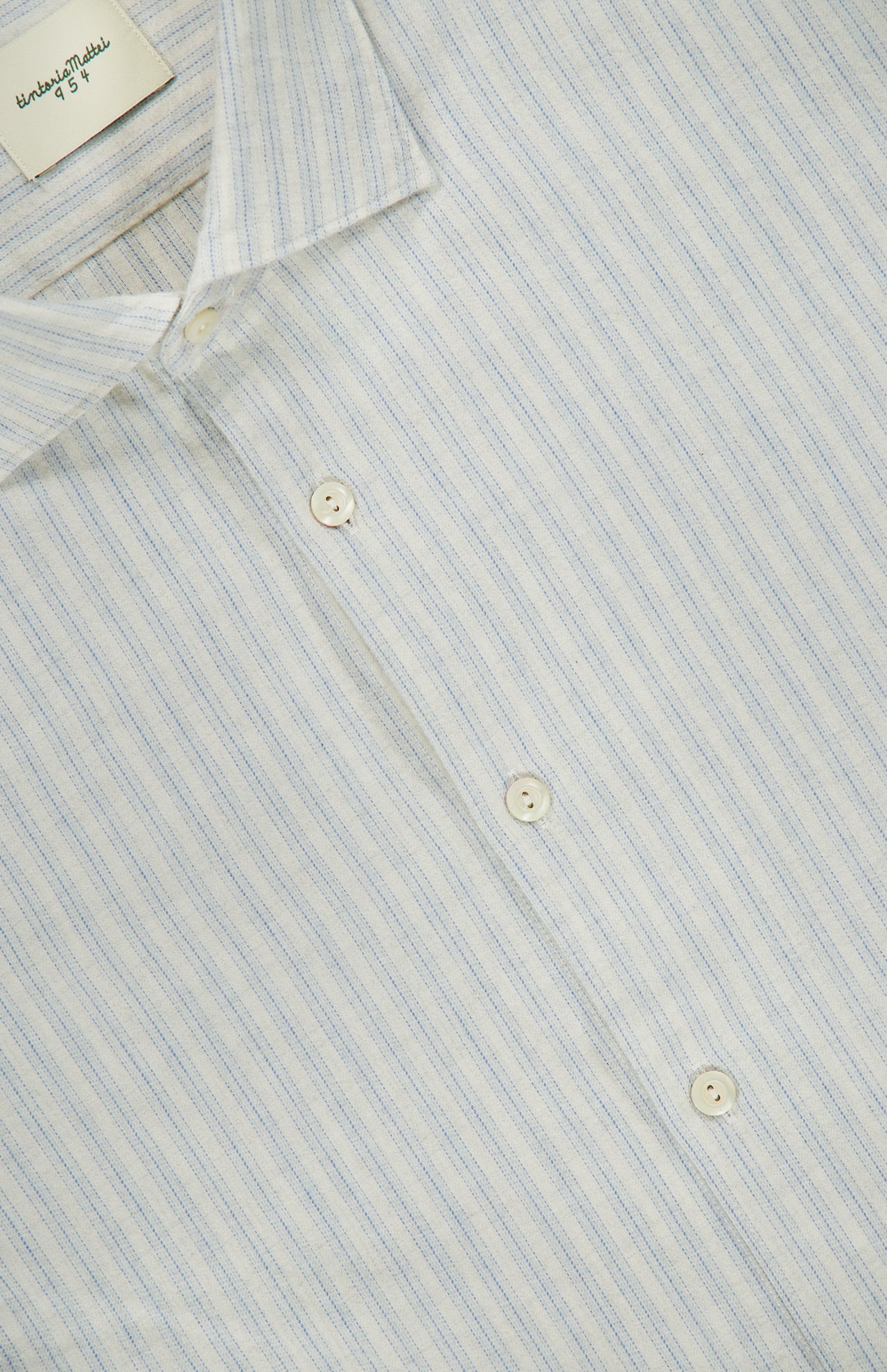 Tintoria Mattei Cotton Striped Shirt in a light color featuring thin blue vertical stripes, a standard collar, and a modern aesthetic.