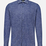Tintoria Mattei Denim-inspired Shirt with long sleeves and a button-down front in a speckled dark blue fabric.
