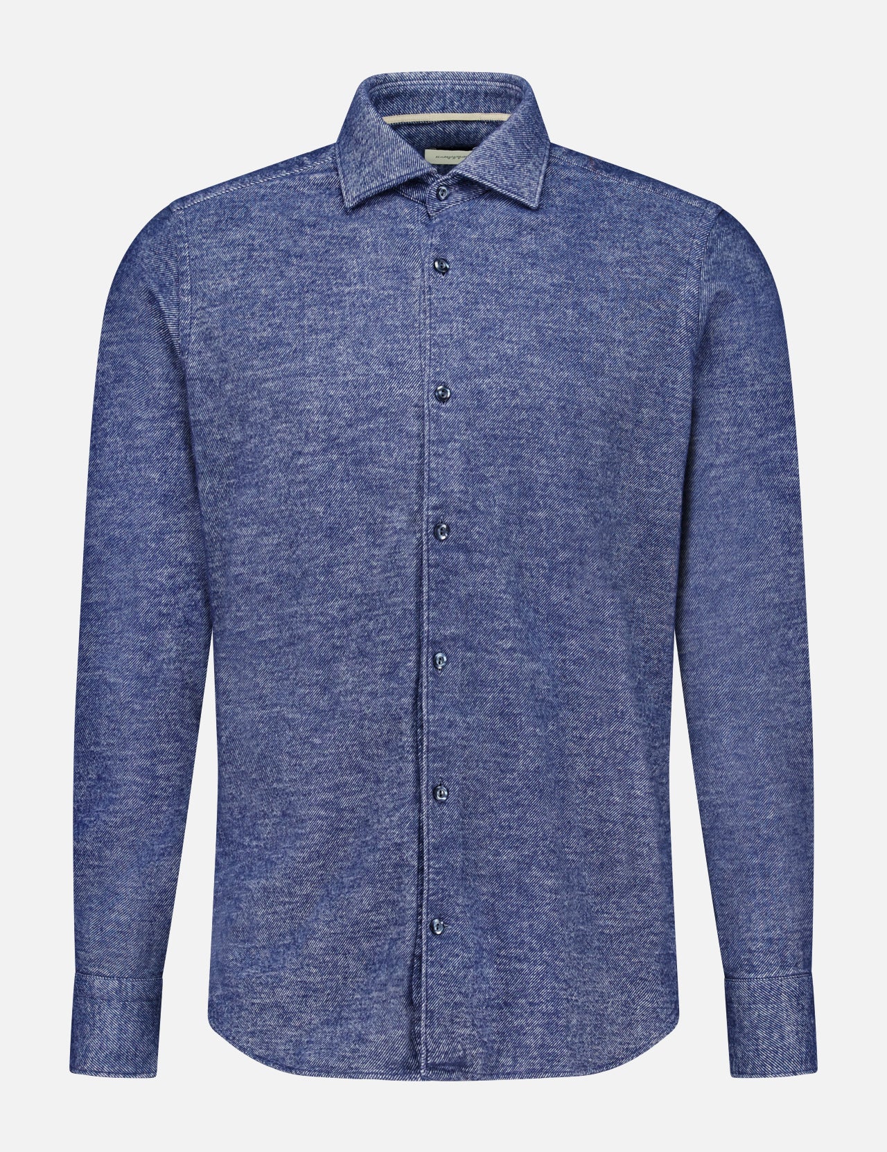 Tintoria Mattei Denim-inspired Shirt with long sleeves and a button-down front in a speckled dark blue fabric.