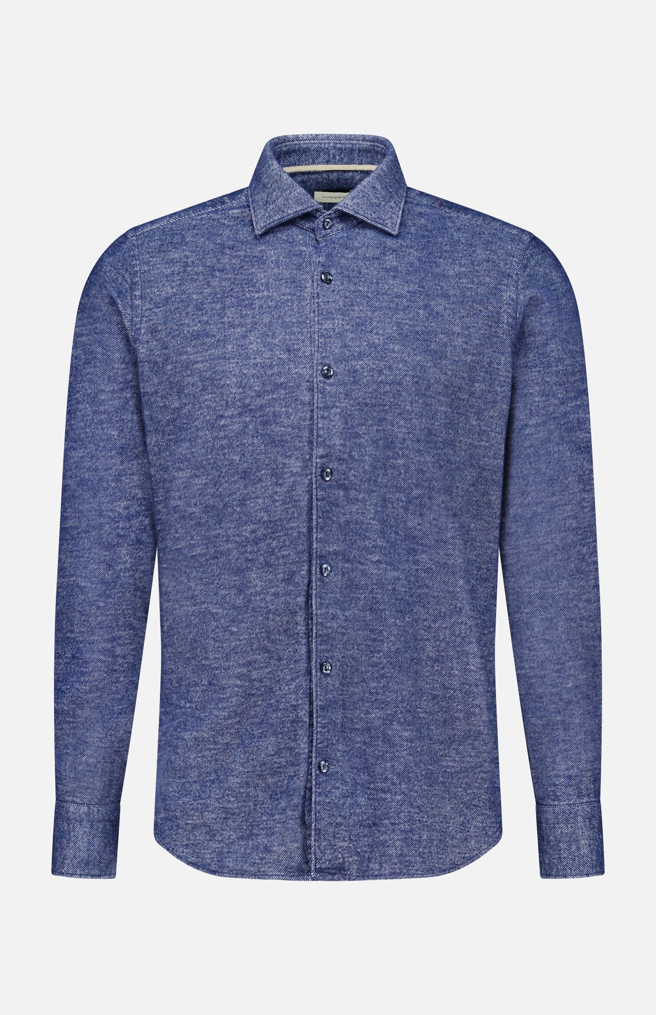 Tintoria Mattei Denim-inspired Shirt with long sleeves and a button-down front in a speckled dark blue fabric.