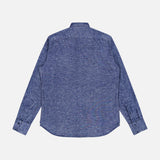 Back view of a Tintoria Mattei Denim-inspired Shirt in dark blue cotton-blend with long sleeves and a point collar.