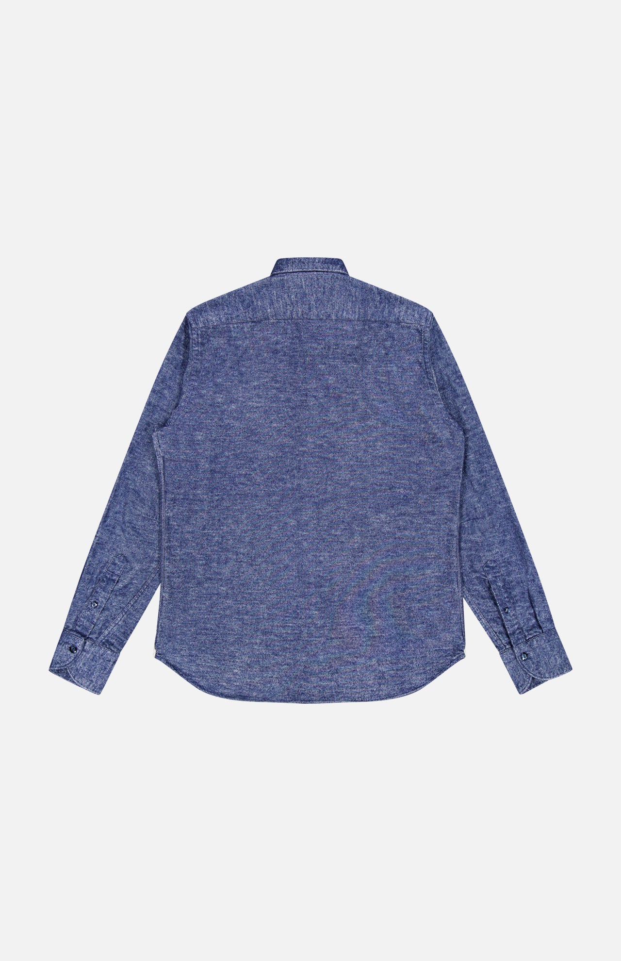 Back view of a Tintoria Mattei Denim-inspired Shirt in dark blue cotton-blend with long sleeves and a point collar.