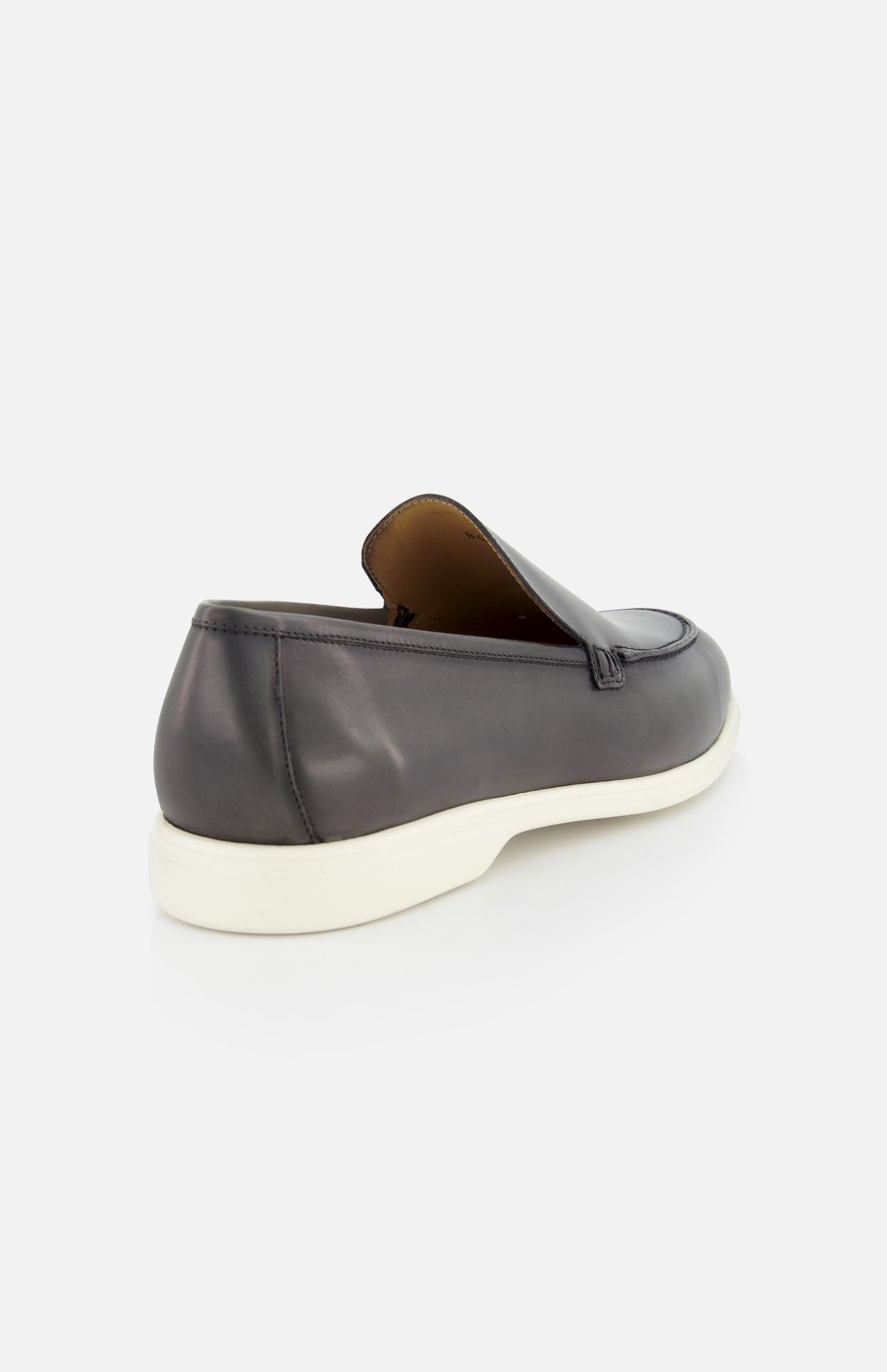 The TO BOOT Pacific Leather Hybrid Loafer, in dark grey leather with a white sole, is displayed from the rear on a plain white background.