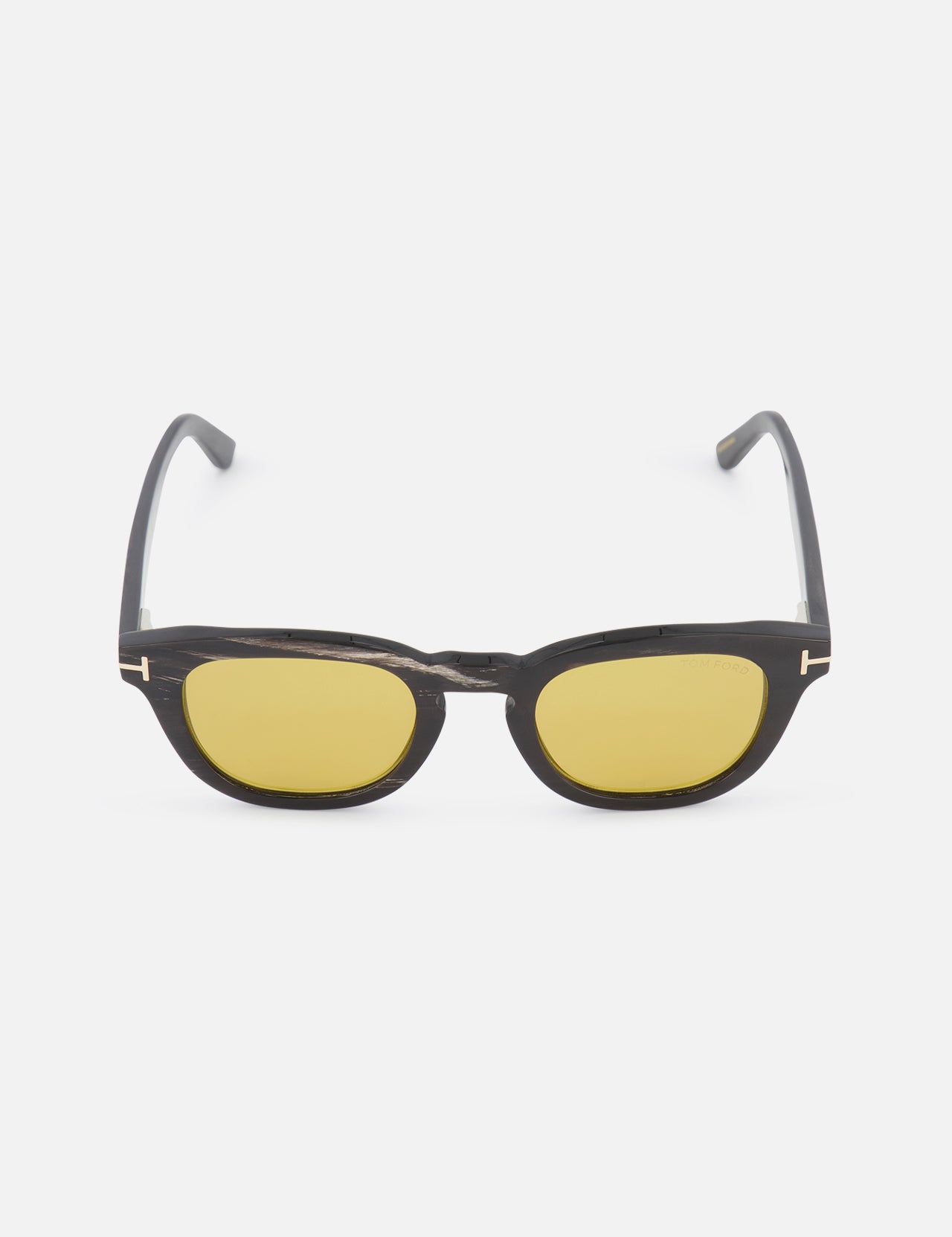 A pair of TOM FORD Horn Softly Rounded Brown Sunglasses, featuring brown frames and lenses, displayed on a plain white background.