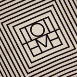 The TOTEME Centered Monogram Silk Scarf features black geometric lines forming concentric squares and a central HOME motif on beige silk, creating a bold optical illusion for women’s fashion.