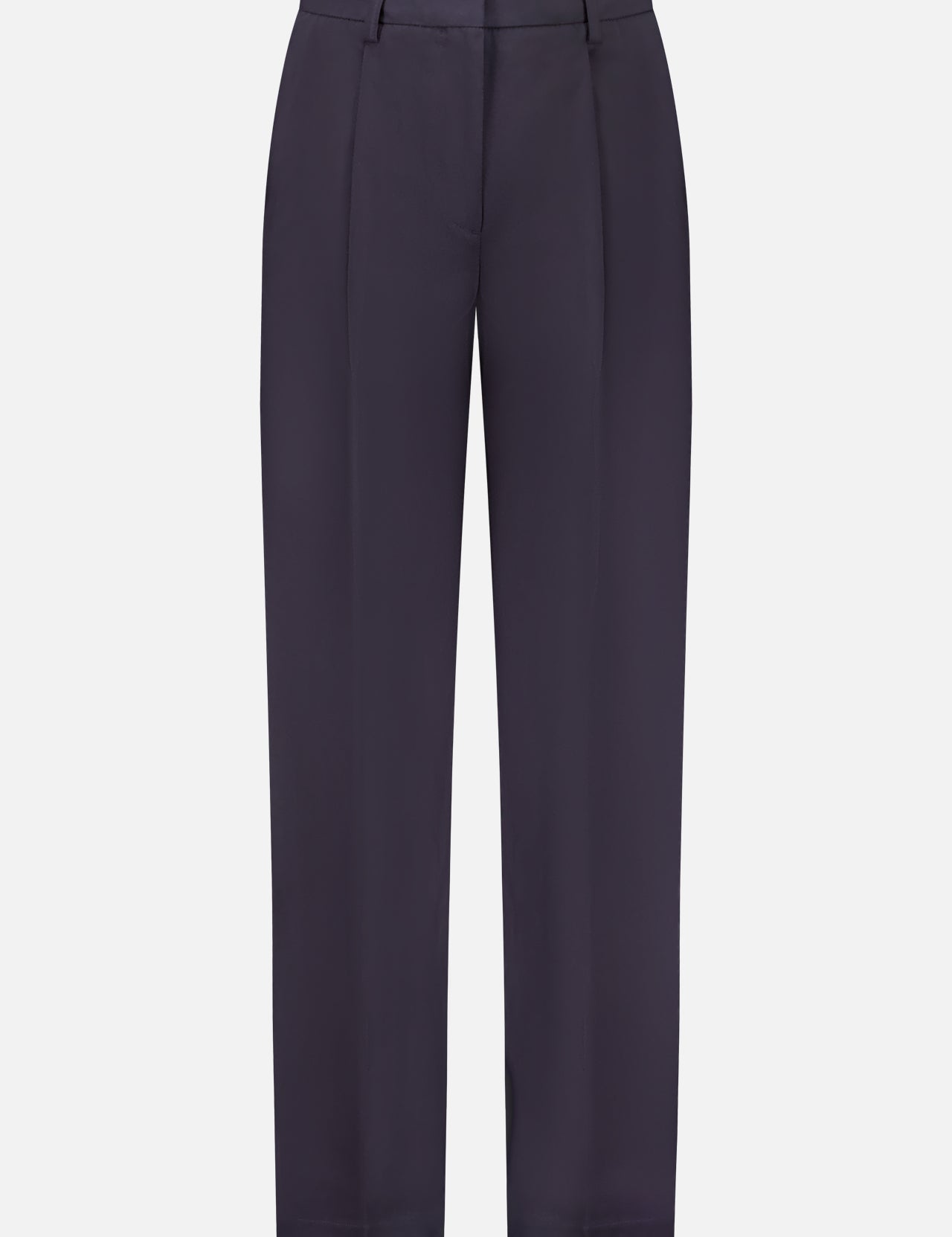 TOTEME Slanted Pocket Trouser Pants in nightfall blue, featuring sophisticated tailoring with front pleats, belt loops, straight-leg cut, and slanted pockets, displayed on a plain white background.