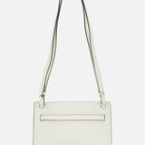 The TOTEME Belted Naplack Crossbody Bag, crafted in Italy from white leather with minimal black stitching and a long double strap, is shown on a plain white background.