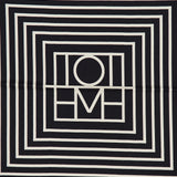 Featuring a striking black and white geometric square pattern, the Centered Monogram Silk Scarf by TOTEME showcases concentric lines and shapes forming a bold central design. This elegant, symmetrical accessory makes a sophisticated statement and would look exquisite worn as a monogram silk scarf.