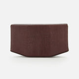 The TOTEME Clip Lizard-Embossed Shoulder Bag, shown from the bottom to emphasize its flat base and brown lizard-textured leather, is set against a plain white background. This elegant Italian-made bag combines style and sophistication.