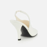 The Contour Naplack Slingback Heel by TOTEME is shown from the rear on a plain white background, featuring white leather, a pointed toe, and a curved heel.