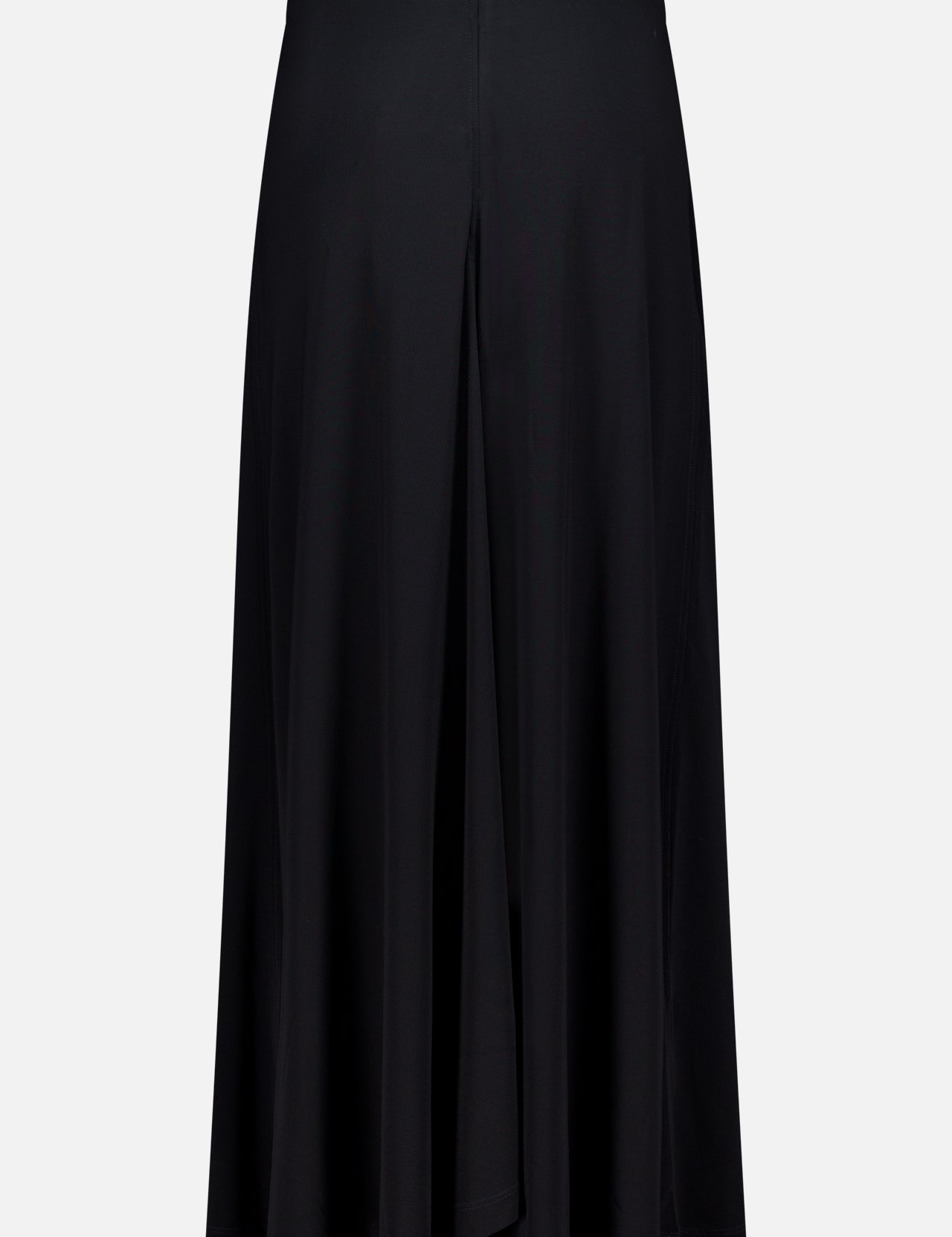 The TOTEME Flared Jersey Skirt is a black, ankle-length skirt with a high waist, center seam, and subtle front slit, shown against a plain white background.