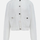 TOTEME’s Hammered Button Cotton Cardigan features long sleeves, a button-front closure with round metallic hammered buttons, ribbed cuffs and hem, and two patch pockets. The decorative buttons add a refined touch to its simple, elegant white cotton design.