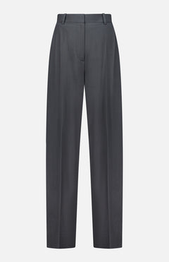 The TOTEME High-Waisted Trouser Pants in dark grey feature a straight-leg cut, sleek tailoring, and belt loops, showcased against a plain white background.