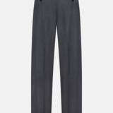 Back view of TOTEME High-Waisted Trouser Pants in dark grey, featuring belt loops, two buttoned rear welt pockets, and a straight-leg silhouette.
