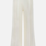 Back view of TOTEME’s Monogram Silk PJ Bottoms in cream, featuring a loose fit, straight legs, elastic waistband, and subtle embroidered monogram, displayed against a plain white background.
