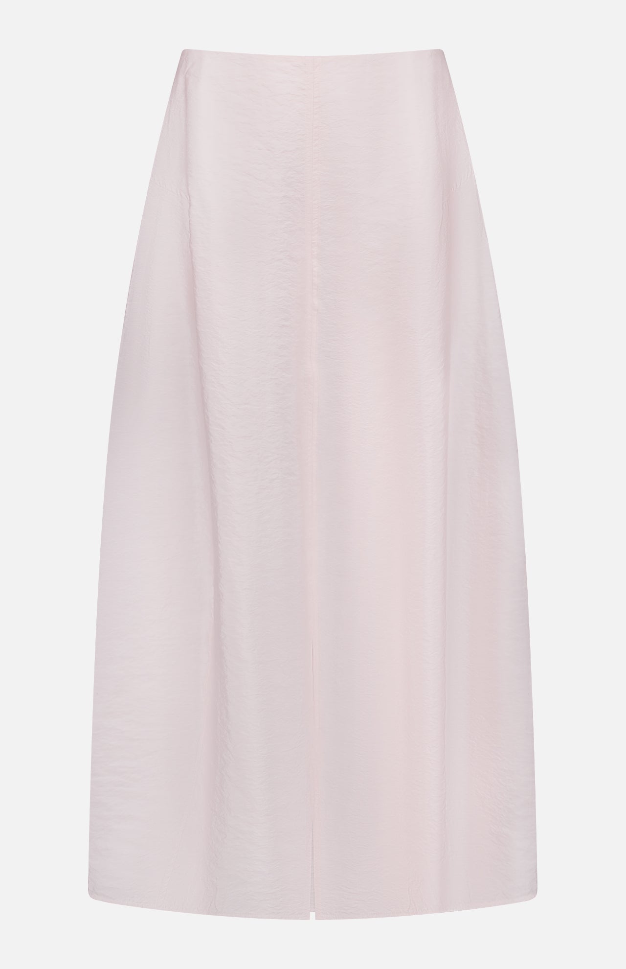 The TOTEME Silk-blend Parachute Skirt is a light pink, high-waisted A-line piece featuring a subtle sheen and a center front vertical seam.