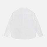 Back view of the TOTEME Sharp Poplin Dress Shirt in white, featuring a relaxed fit, straight yoke, center pleat, and buttoned cuffs. Displayed on a white background.
