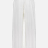 The TWP Hudson St Trouser Pant features white fabric with subtle vertical pinstripes, an elasticized waist, and a single back pocket. These relaxed-fit pants are shown against a plain white background.