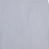 Close-up of the TWP Striped A-Line Skirt, featuring vertical blue and white stripes on cotton fabric, slightly wrinkled, set against a plain white background—ideal for classic women's workwear.