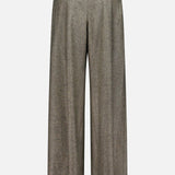 Back view of the TWP Avery Herringbone Wide Leg Trouser in gray, featuring belt loops, a single right back pocket, and a subtle herringbone texture. Set against a plain white background, these luxurious cashmere wool pants exemplify elegant women's workwear.