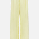 The TWP Hudson St Pleated Pant features a high waist, wide legs, belt loops, and front pleats for a modern workwear look. This tailored yellow pant for women is displayed against a plain white background.