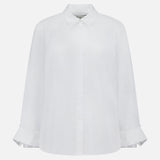 The TWP Next Morning Oversized Shirt is crafted from Italian cotton in white, with a classic collar and wide, folded cuffs—ideal for an office chic look. Shown on a plain white background.