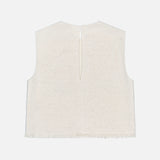 The TWP Raw Hem Shell Top is a women's sleeveless, white textured tank with a keyhole back and fringe hem, displayed against a plain white background.