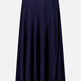 The TWP Seamed Maxi Skirt, featuring a fitted waistband and soft, flowing fabric in navy blue, is perfect as workwear for women and is displayed against a plain white background.