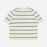 The TWP Striped Short Sleeve T-shirt: a cream women's tee with evenly spaced navy stripes, shown flat from the back on a white background—a timeless workwear staple.