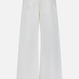 Back view of the TWP West 11th St Pant, a high-waist wide-leg style in white linen-cotton denim with two back pockets and silver rivet accents, shown against a plain white background.