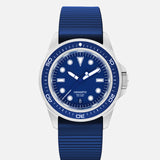 UNIMATIC Professional Dive Watch featuring a blue dial, blue bezel, and a blue ribbed strap with a Swiss automatic movement.